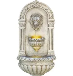 Alpine Corporation 32" Classical Walled Fountain with Lion Head and LED Lights