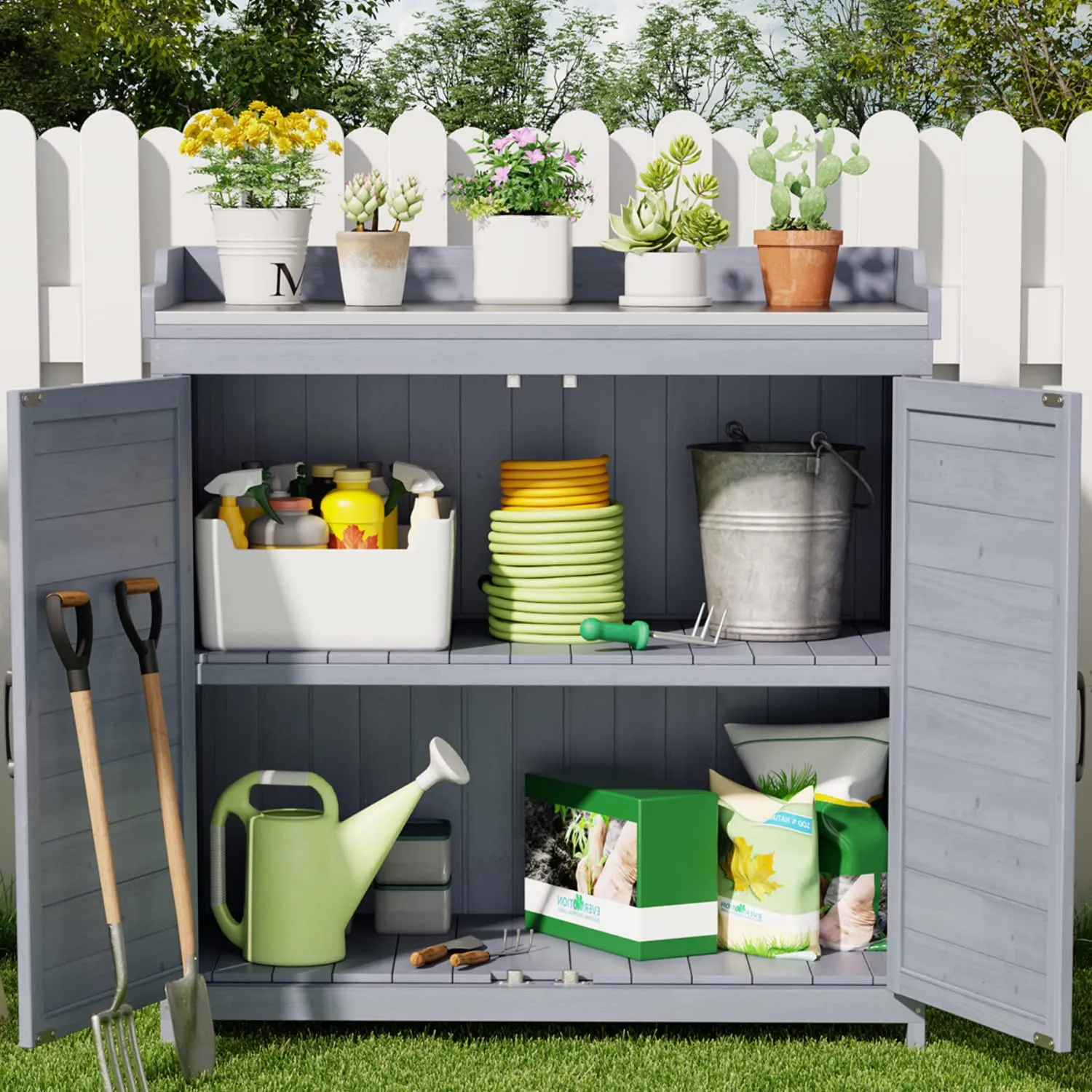 Lofka Outdoor Garden Patio Wooden Storage Cabinet