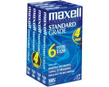 MAXELL VHS Video Cassette 6 Hour Standard Grade T-120 Blank Tapes Sealed 4 Pack