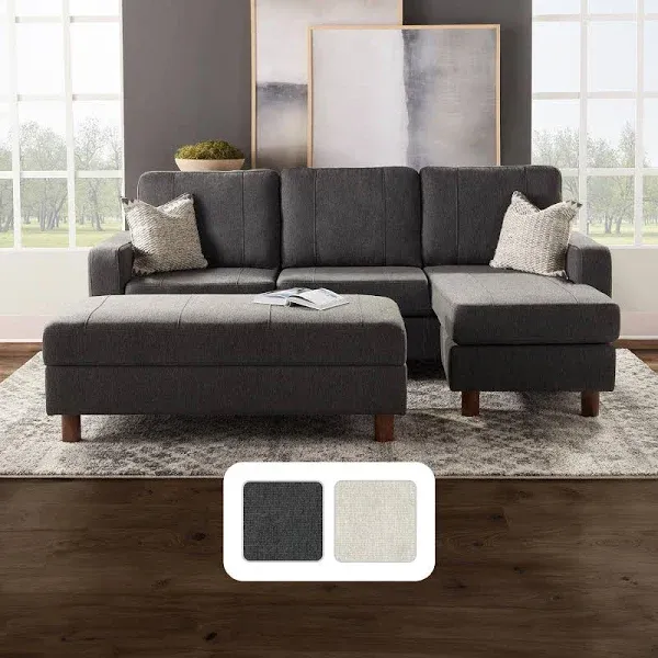 Abbyson Living Elaina Fabric Reversible Sectional and Ottoman