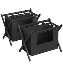 SONGMICS 2 Pack Luggage Rack with Removable Laundry Bag, Set of 2 Suitcase Stands for Guest Room, Foldable for Space-Saving Storage, Steel Frame, Hotel, Bedroom, Black URLR005B02