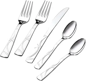 300 Pcs Silver Plastic Silverware Set- 100 Silver Forks, 100 Silver Spoons, 100 Silver Knives, Heavy Duty Disposable Utensils Heavyweight Cutlery, Elegant Flatware, Dinner Party, Wedding