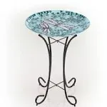 Mosaic Dragonfly Birdbath Bowl Metal Stand Turquoise Green-Alpine Corporation