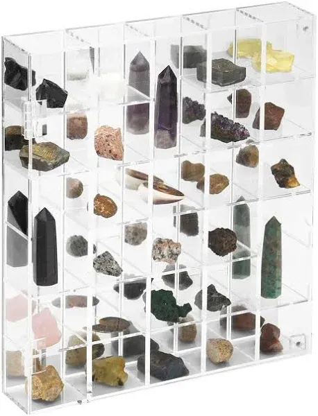 Adjustable Rock Display Case Clear Acrylic Collection Box with Mirrored 