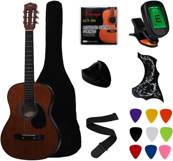 38&#034; Coffee Beginner Acoustic Guitar Starter Package Student Guitar with Gig B...