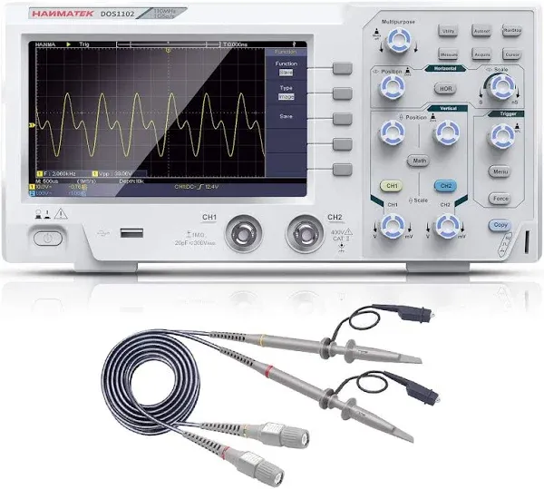 HANMATEK 110mhz Bandwidth DOS1102 Digital Oscilloscope with 2 Channels and Screen 7 inch / 18 cm