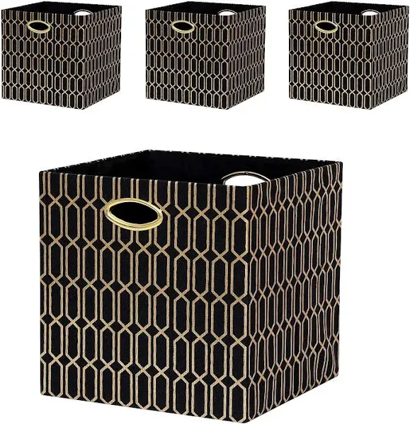 Cube Storage Bins 13ร—13 Polyester Foldable Box With Handles Black Gold Collapsi