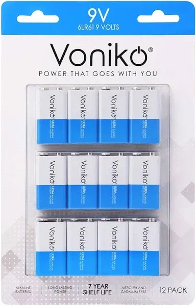 Voniko 9V Batteries - Alkaline 9V Battery 4 Pack - Ultra Long Lasting with A 7 - Year Shelf Life