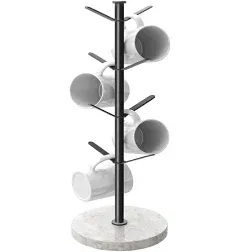 Marble Mug Holder Tree, 8 Hooks Coffee Cups Stand, New Upgraded Stable Black