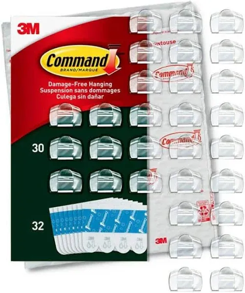 Command All Weather Hooks and Strips, Plastic, Small, 30 Clips and 32 Strips/Pack