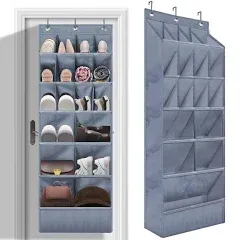 Over the Door Shoe Organizers 17 Pockets, 1 Pack Hanging Shoe Organizers with Large Pocket Shoe Holder Hanging Shoe Rack for Closet Shoe Organizer for Wall/Door, Grey