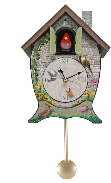 Mark Feldstein Garden Cottage Singing Cardinal Tabletop Wall Sound Cuckoo Clock 14x10