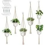 5 Pack Macrame Plant Hangers Indoor Hanging Plant Holder with S Hooks and Hook