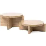 Natural Wood Riser Set of Two - Large 10” Round Tiered Trays for Plant Stands, Cake Stands, Drink Dispensers or Decorative Display - Wooden Pedestal Tables for Modern, Rustic, Farmhouse Decor