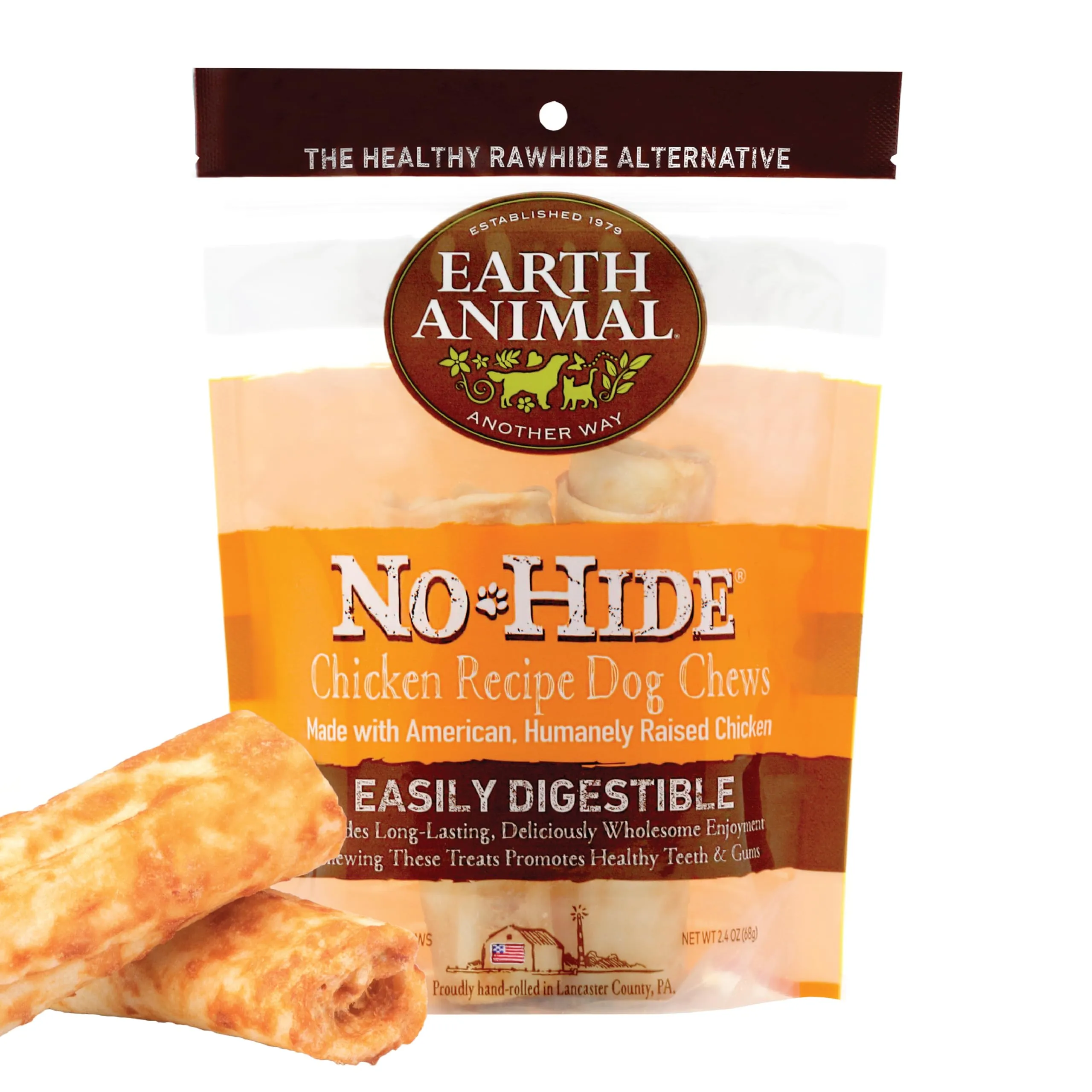 Earth Animal No Hide Small Long Lasting Dog Chew Rolls, Chicken, 2 Count Pack of 3