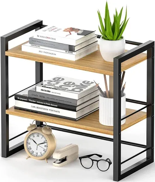 ART-GIFTREE 2-Tier Wood Desk Shelf Organizer for Office and Home Storage - Black