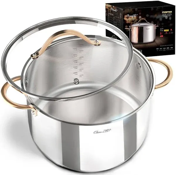 8 Quart Stock Pot with Glass Lid, 18/10 Stainless Steel Soup Pot, Stock Pot, Induction Pot for Cooking, Stainless Steel Healthy Cookware Stockpots with Cover Dishwasher Safe