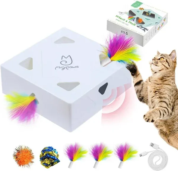 Migipaws Cat Toys Interactive Automatic 7 Holes Mice Whack-A-Mole Ultra Fun S...