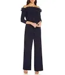 Adrianna Papell Ruffled Off-The-Shoulder Jumpsuit - Navy - Size 2