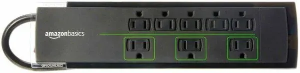 Amazon Basics Rectangular 8-Outlet Power Strip Surge Protector, 4,500 Joule - 6-