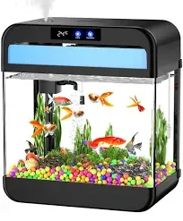 Aquarium de 2,2 gallons avec humidificateur, lumière à boucle automatique à 7 couleurs, pompe autonettoyante 3 en 1 avec filtration, oxygénation et circulation, affichage de la température, verre flotté HD, base épaissie