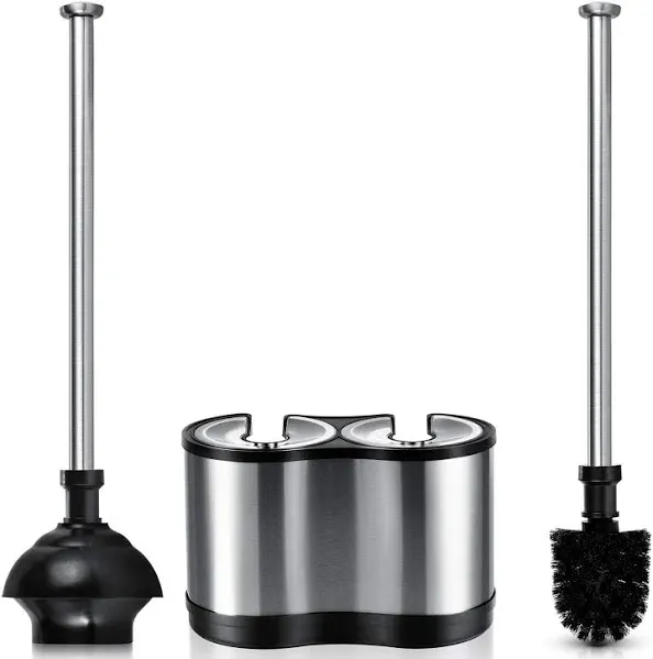 Modern Deluxe Freestanding Toilet Brush and Plunger Combo (Stainless Steel, Brus