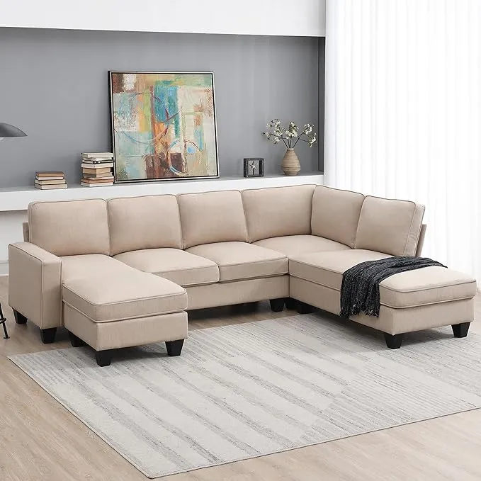 Merax Modern U Shape Sectional Sofa 7 Seat Fabric Sectional Sofa Set