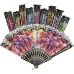 YOKIND 10 Pack Vintage Spanish Floral Folding Hand Fan Sequin Fabric Folding ...