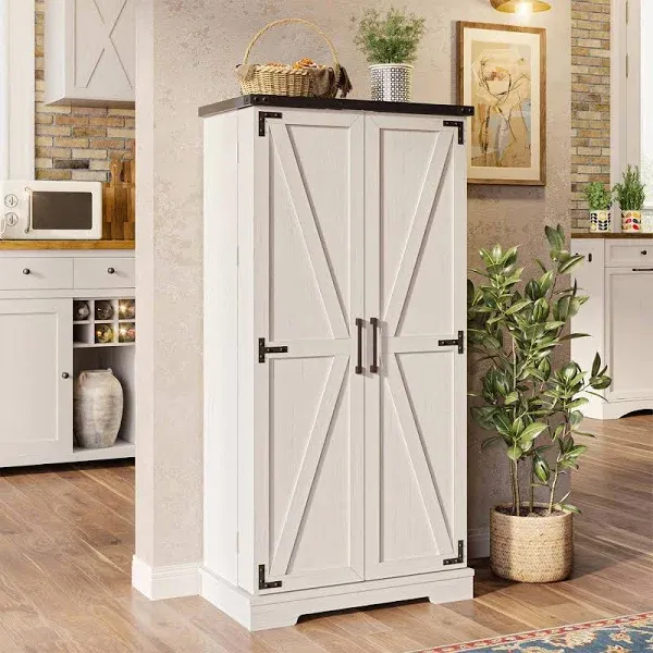 50&#034; Kitchen Pantry Farmhouse Storage Cabinets - Led Food Cabinets Cupboards with