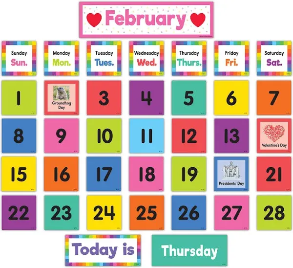 Colorful Calendar Pocket Chart Cards, 104 Per Pack, 3 Packs