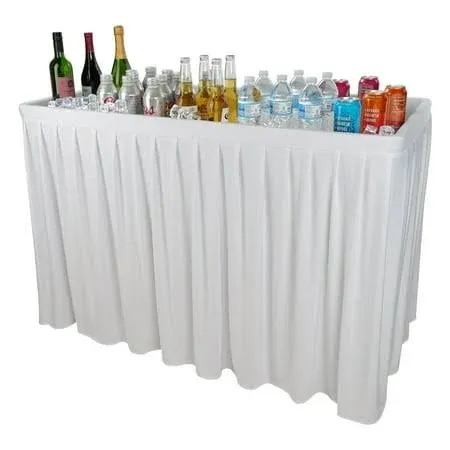 Outdoor Bar Cooler Table with Skirt - 4ft Folding White Patio Table Ice Troug...