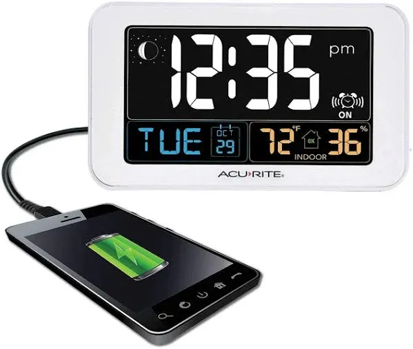 Acurite 13040Ca Intelli-Time Alarm Clock With Indoor Temperature USB Charging