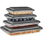 SereneLife Home Rectangular Glass Bakeware Set - 4 Sets of High Borosilicate with PE Lid