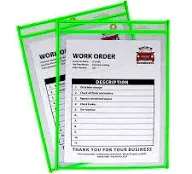 Neon Shop Ticket Holders, Stitched, Green, Both Sides Clear, 9 x 12, 15EA/BX, 43913