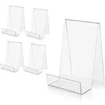 ZOEY Acrylic Book Stand with Ledge Clear Display Easels Plate - 5 Pack Large Book Holder Easel Stand for Books Display, Music Sheets, Artworks, CD, Tablet Holder (Large)