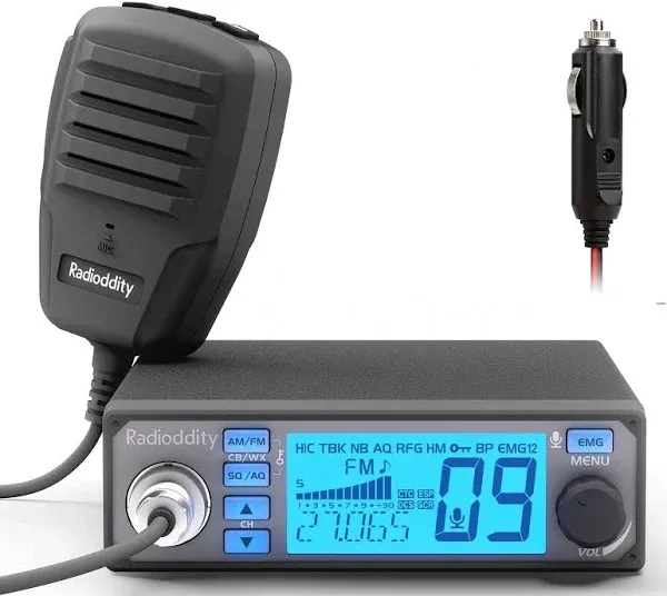 Radioddity CB-500 CB Radio Mobile Transceiver with Noise Reduction, AM FM, 4W Power Output, Instant Emergency Channel 9/19, Support PA System, and 7 Color Backlit Display, for Truckers