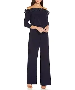 Adrianna Papell womens Ruffled Off The Shoulder Jumpsuit