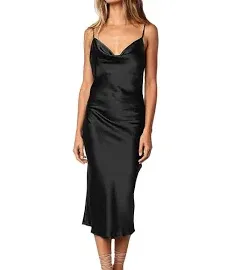 XXXiticat Women's Sleeveless Spaghetti Strap Satin Dress