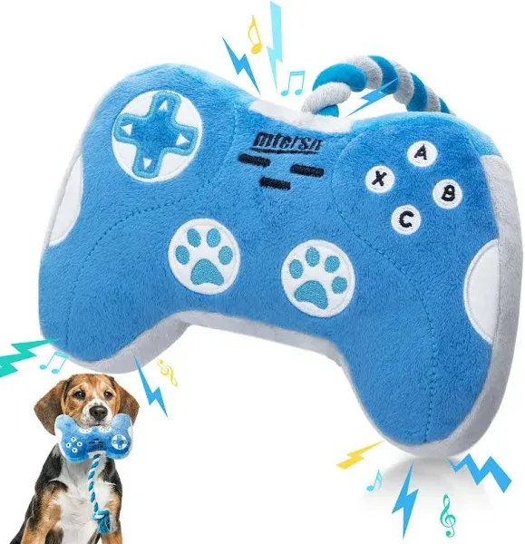 MTERSN Cute Squeaky Dog Toys : Blue Game Controller Plush Dog Toy and Funny Puppy Chew Toys with Full Crinkle Paper - Cool Dog Birthday Toys for Small, Medium and Large Dogs