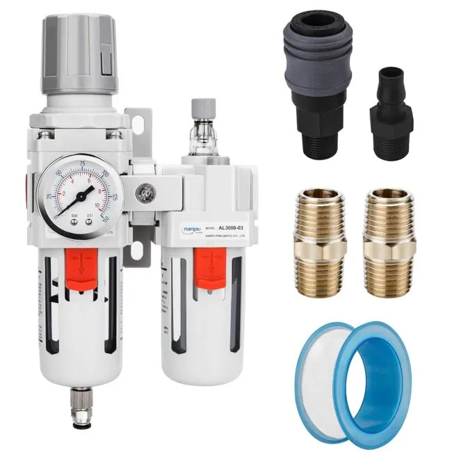 Nanpu NPT Compressed Air Filter Regulator Lubricator Combo Water/Oil Trap Separator