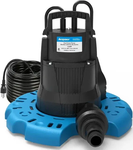 Acquaer 1/4 HP Automatic Swimming Pool Cover Pump, 115 V Submersible with 3/4” Check Valve Adapter & 25ft Power Cord, 2250 GPH Water Removal for Pool, Hot Tubs, Rooftops, Water Beds and more