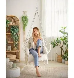 SONGMICS Hanging Chair Hammock Chair with Large Thick Cushion Boho Swing Chair