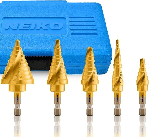 Neiko Quick Change Spiral Grooved Step Drill Bit Set, 5 Piece SAE 10173A