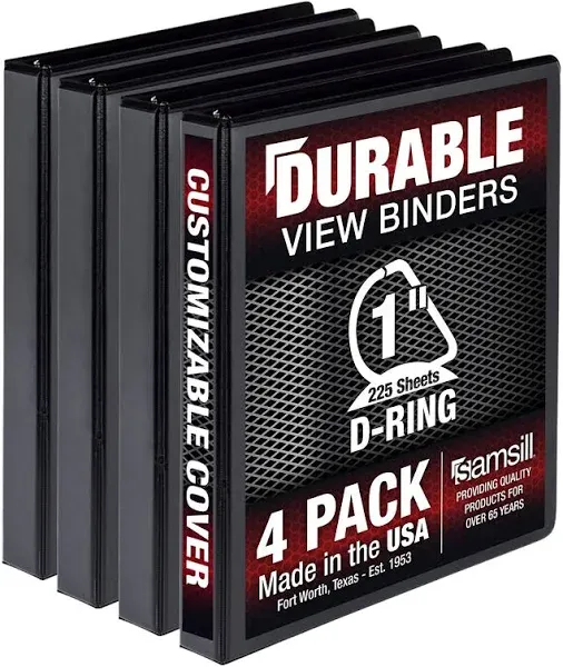 Durable 1 Inch Binder, Made in the USA, D Ring Binder, Customizable Clear View C