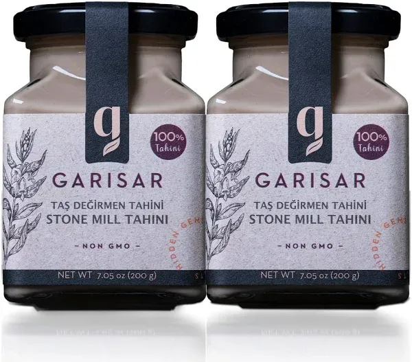 Garisar Stone Mill Sesame Tahini - 100% Turkish Whole Sesame Tahini, Non-GMO, Nut-Free, No Additives, Keto, Tahini Paste for Hummus 7.05OZ (Pack of 2)