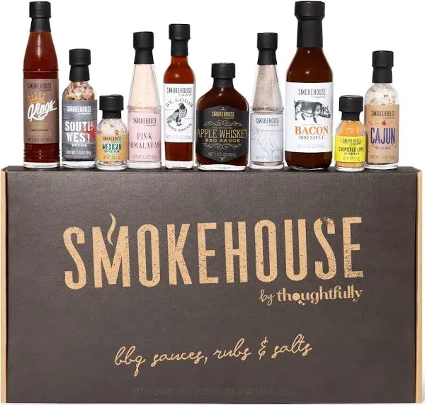 Smokehouse by Thoughtfully, Ultimate BBQ Sampler Set, Vegan and Vegetarian, Includes A Variety of Flavorful USA Made BBQ Sauces, Rubs, and Salts for