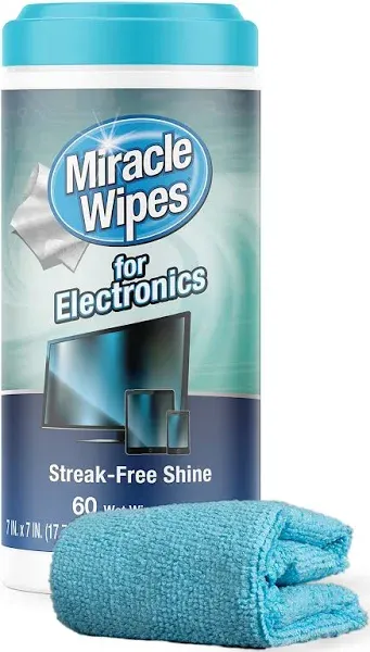 MiracleWipes for Electronics Cleaning - Screen Wipes Designed for TV, Phones, Monitors and More - Includes Microfiber Towel - (60 Count)