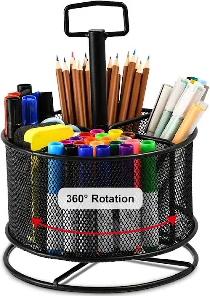  Mesh Desk Organizer, 360-Degree Rotating Multi-Function<wbr/>al Pen Holder, 4 