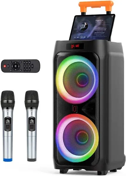 Karaoke Machine with 2 Wireless Microphones for Adults, 8&#034; Big Bluetooth Part...