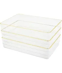 Clear/Gold Trim Office/Home Desk Drawer Organizer Set of 3 Tray Compartment, New